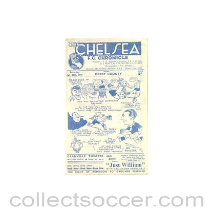 1947 - Chelsea v Derby County official programme 25/01/1947