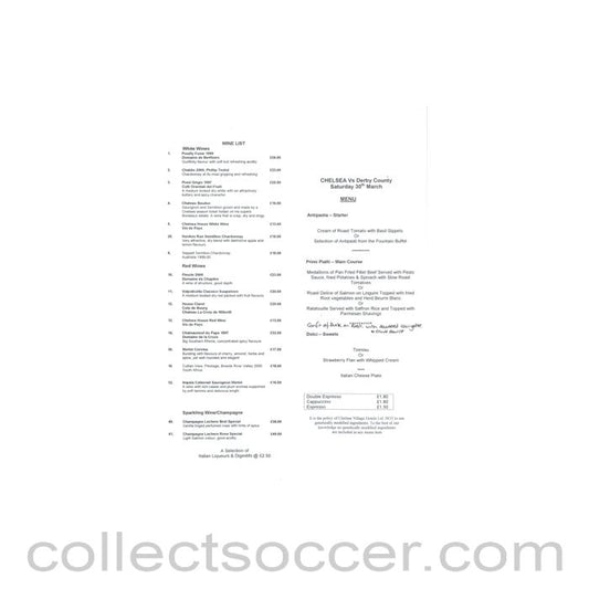 Chelsea v Derby County Menu of an unknown season
