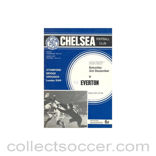 1966 - Chelsea v Everton official programme 03/12/1966 Football League, token missing and hence half price