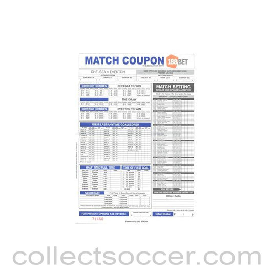 2009 - Chelsea v Everton 12/12/2009 betting slip