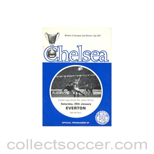 1972 - Chelsea v Everton official programme 29/01/1972 Football League, token missing and hence half price