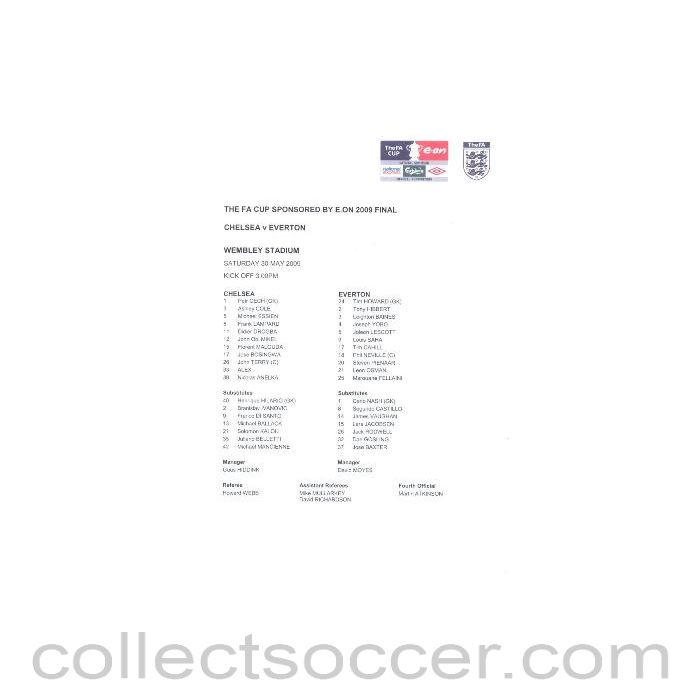 2009 - Chelsea v Everton official teamsheet 30/05/2009
