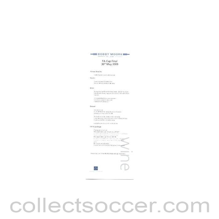 2009 - Chelsea v Everton FA Cup Final 30/05/2009 Rare Bobby Moore Menu
