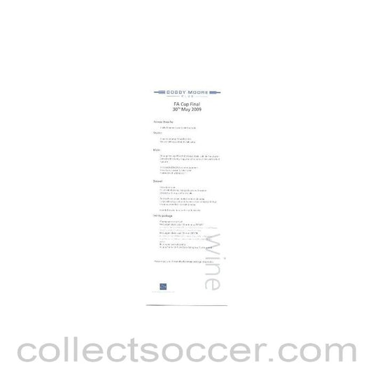 2009 - Chelsea v Everton FA Cup Final 30/05/2009 Rare Bobby Moore Menu