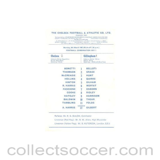 1967 - Chelsea v Gillingham official programme 06/03/1967