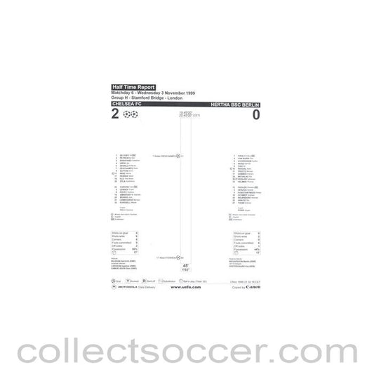 1999 - Chelsea v Hertha Berlin Half Time Report 03/11/1999 Champions League