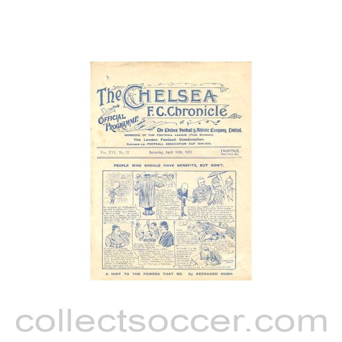 1921 - Chelsea v Huddersfield Town official programme 16/04/1921