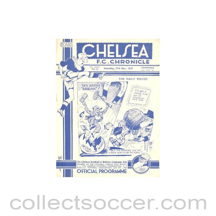 1937 - Chelsea v Huddersfield Town official programme 27/03/1937