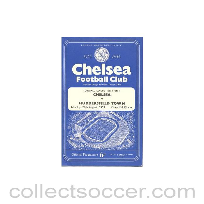 1955 - Chelsea v Huddersfield Town official programme 29/08/1955