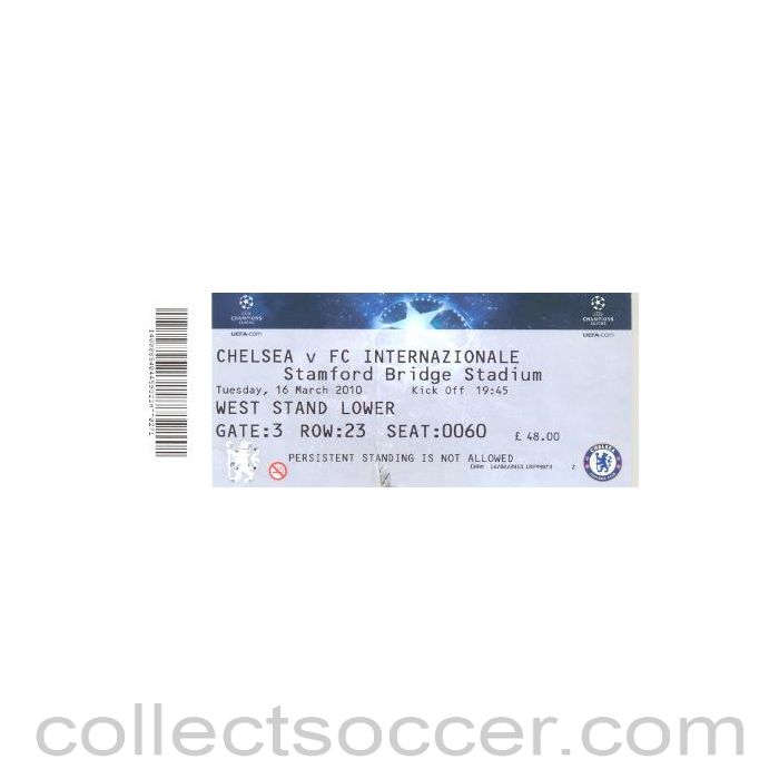 2010 - Chelsea v Inter Milan ticket 16/03/2010