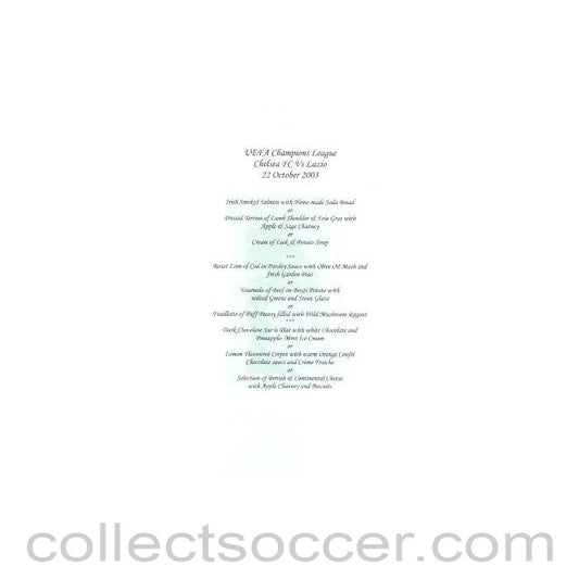 2003 - Chelsea v Lazio menu 22/10/2003