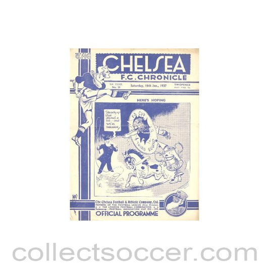 1937 - Chelsea v Leeds United official programme 16/01/1937