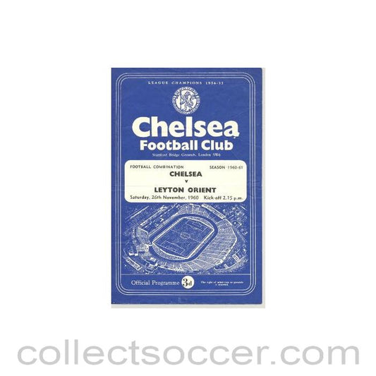 1960 - Chelsea Reserves v Leyton Orient Reserves official programme 26/11/1960