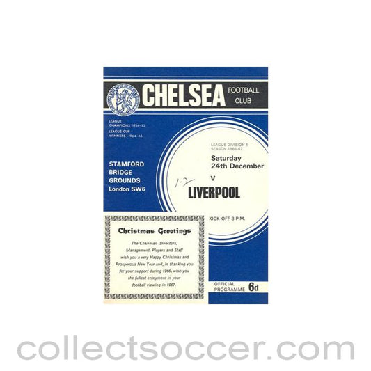 1966 - Chelsea v Liverpool official programme 24/12/1966 Football League, token missing and hence half price