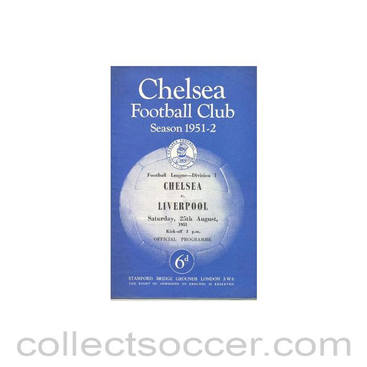 1951 - Chelsea v Liverpool official programme 25/08/1951