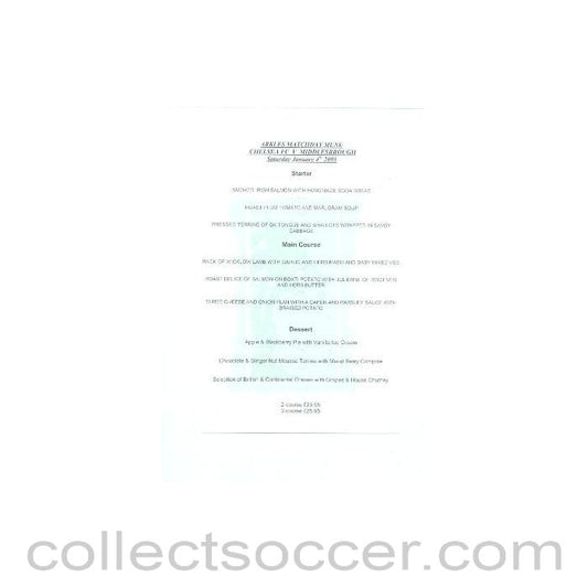 2003 - Chelsea v Middlesbrough Arkles menu 04/01/2003