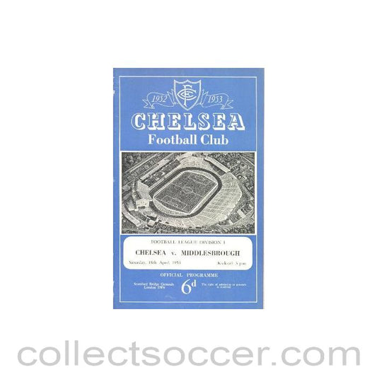 1953 - Chelsea v Middlesbrough official programme 18/04/1953
