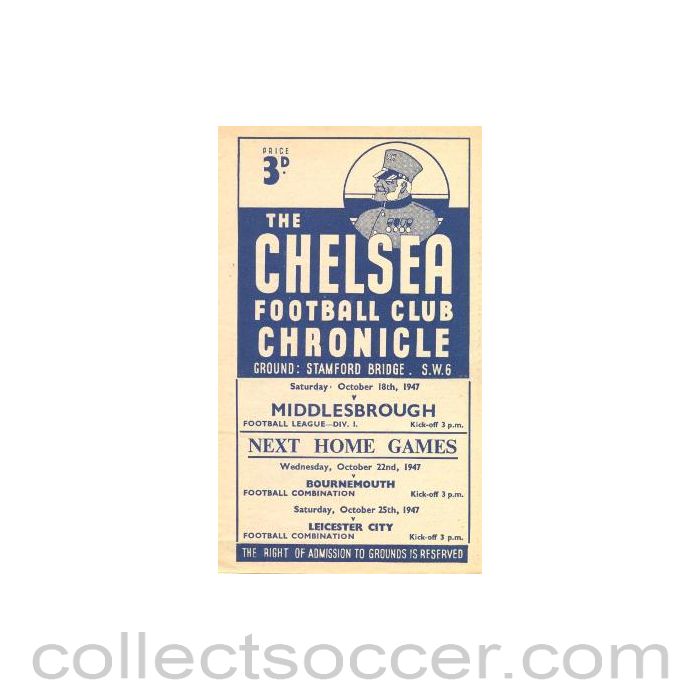 1947 - Chelsea v Middlesbrough official programme 18/10/1947