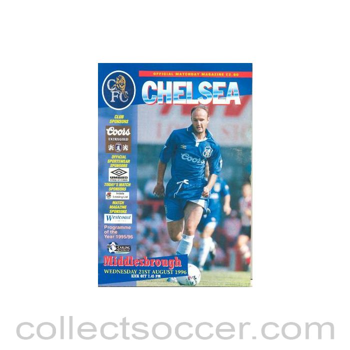 1996 - Chelsea v Middlesbrough official programme 21/08/1996 Carling Premiership