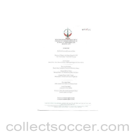 2001 - Chelsea v Middlesbrough menu 23/09/2001