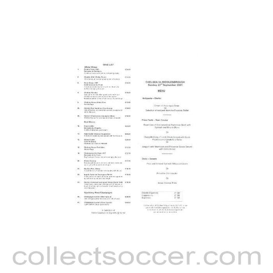 2001 - Chelsea v Middlesbrough menu 23/09/2001 Premier League