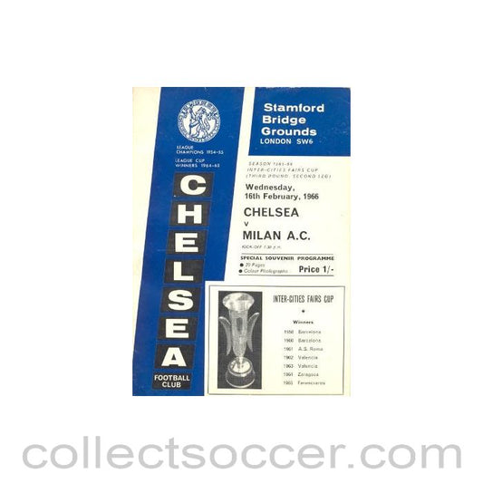 1966 - Chelsea v Milan official programme 16/02/1966