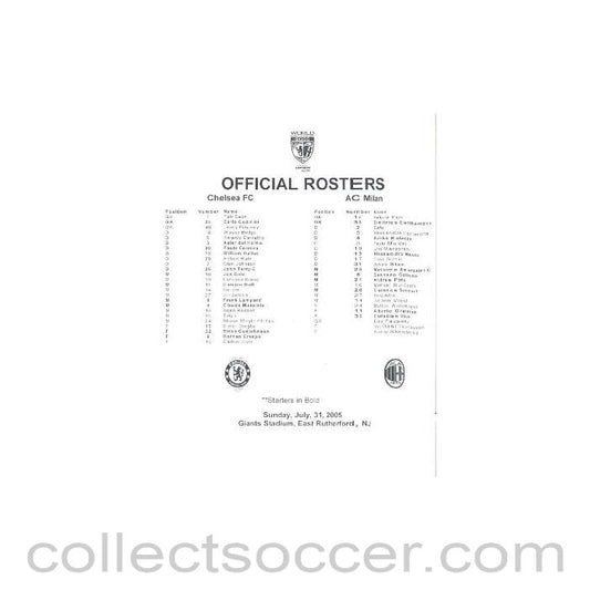 2005 - Chelsea v Milan teamsheet 31/07/2005