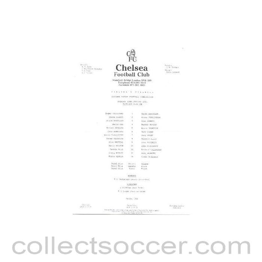 1991 - Chelsea v Millwall official teamsheet 22/01/1991
