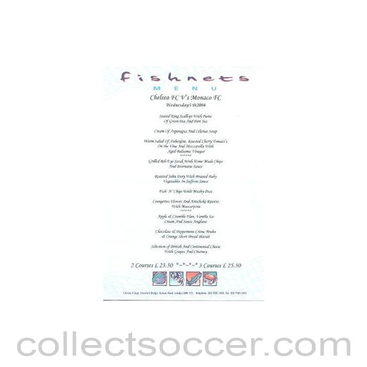 2004 - Chelsea v Monaco Fishnets menu 05/05/2004
