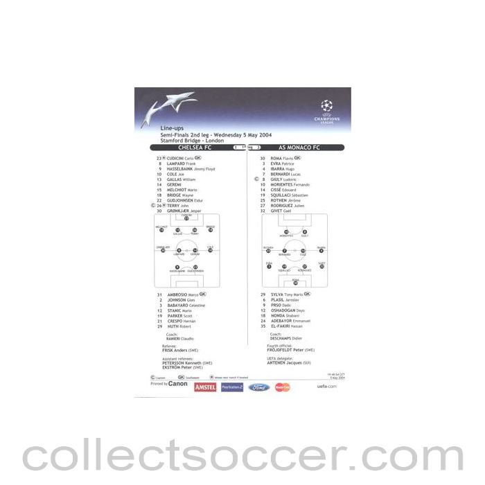 2004 - Chelsea v Monaco line-ups 05/05/2004 Champions League Semi-Final