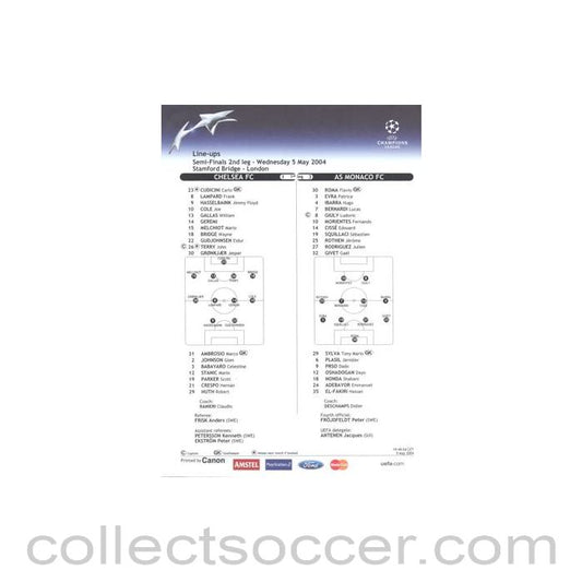 2004 - Chelsea v Monaco line-ups 05/05/2004 Champions League Semi-Final