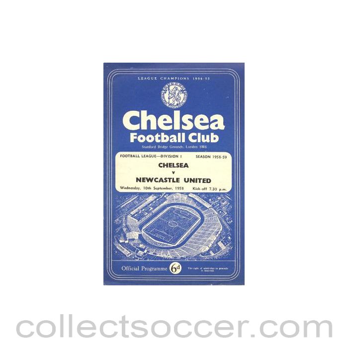 1958 - Chelsea v Newcastle United official programme 10/09/1958