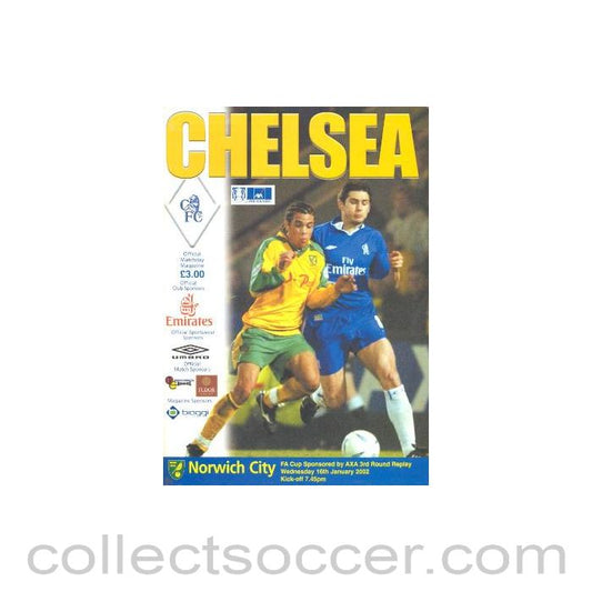 2002 - Chelsea v Norwich City official programme 16/01/2002 F.A. Cup