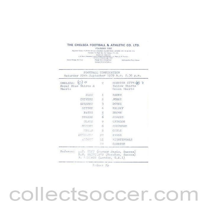 1979 - Chelsea v Norwich City official programme 29/09/1979 Reserves