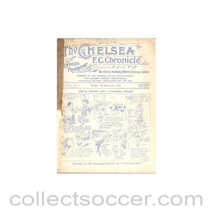 1925 - Chelsea v Nottingham Forest official programme 07/09/1925