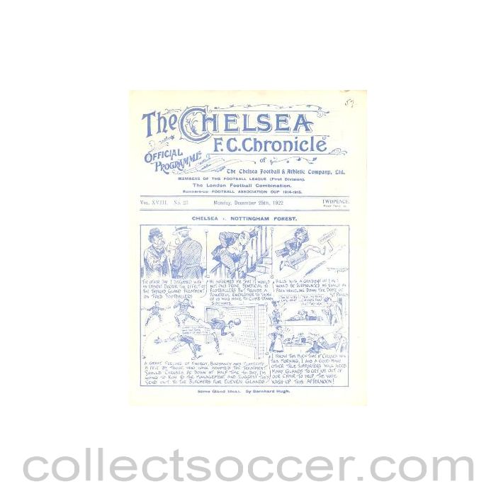 1922 - Chelsea v Nottingham Forest official programme 25/12/1922