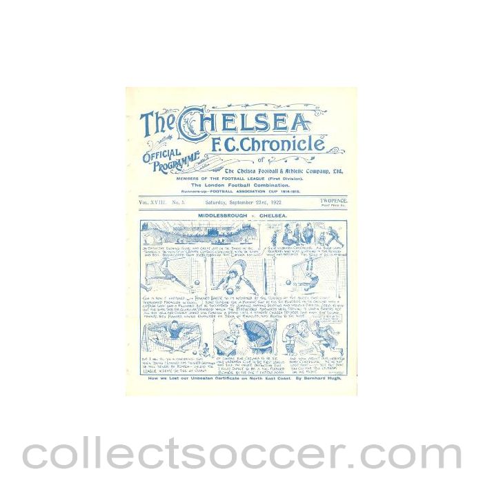 1922 - Chelsea v Oldham Athletic official programme 23/09/1922