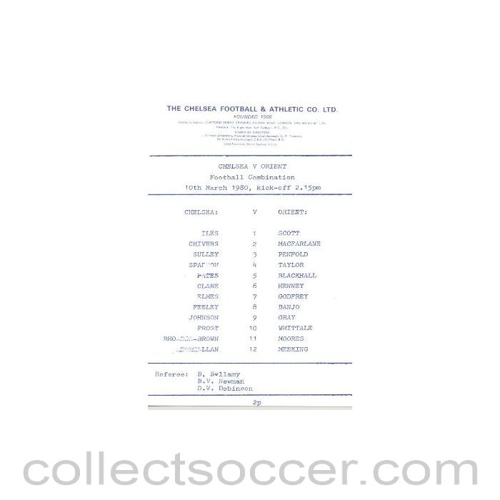 1980 - Chelsea v Leyton Orient official programme 10/03/1980 Reserves