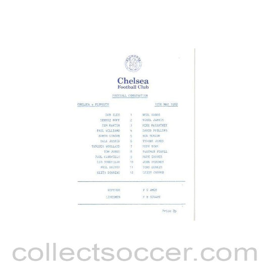 1982 - Chelsea v Plymouth Argyle official programme 10/05/1982 Reserves