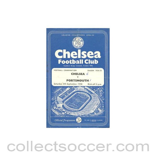 1958 - Chelsea Reserves v Portsmouth Reserves official programme 06/09/1958