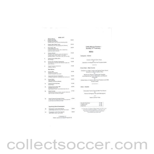 2002 - Chelsea v Preston North End menu 17/02/2002