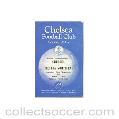 1951 - Chelsea v Preston North End official programme 24/11/1951