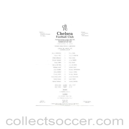 1990 - Chelsea v Queen's Park Rangers official teamsheet 02/10/1990