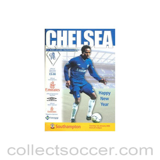 2002 - Chelsea v Southampton official programme 01/01/2002 Premier League, half price