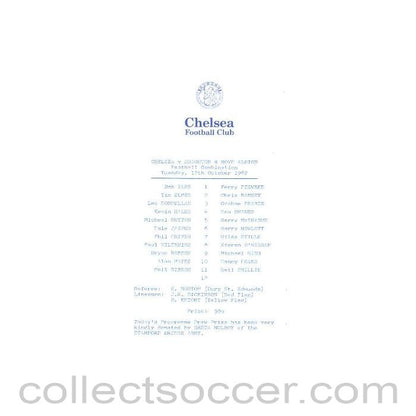 1982 - Chelsea v Southampton official programme 02/11/1982 Reserves