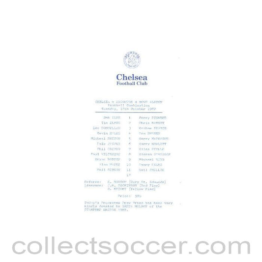 1982 - Chelsea v Southampton official programme 02/11/1982 Reserves
