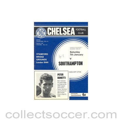 1967 - Chelsea v Southampton official programme 07/01/1967 Football League, token missing and hence half price