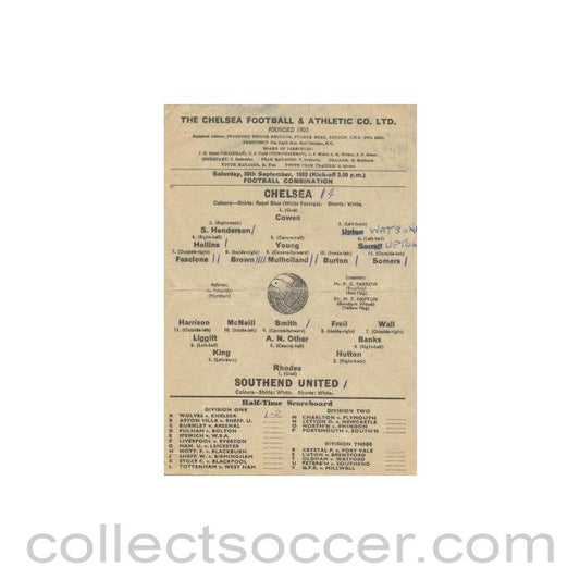 1963 - Chelsea v Southend United official programme 28/09/1963