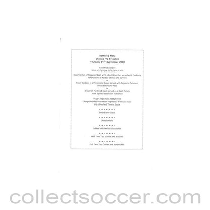 2000 - Chelsea v St. Gallen Switzerland Bentley's menu 14/09/2000