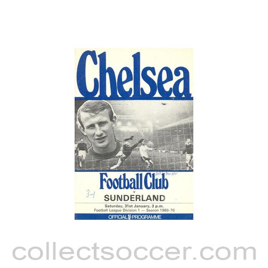 1970 - Chelsea v Sunderland official programme 31/01/1970 Football League, token missing and hence half price
